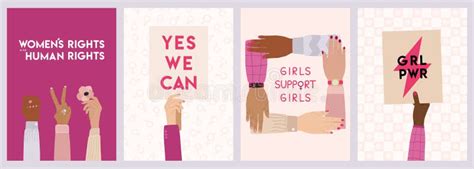 Set Of Feminist Cards With Woman Rights Empowerment Girl Power Fight For Gender Equality