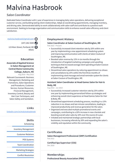 Top Salon Coordinator Resume Objective Examples