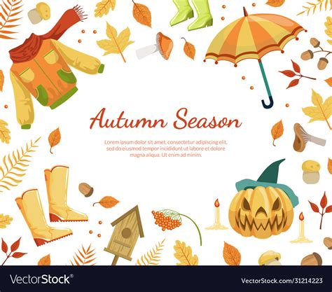 Autumn Season Banner Template With Colorful Leaves