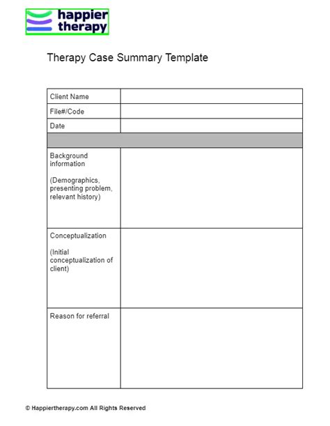 Therapy Case Summary Template Happiertherapy