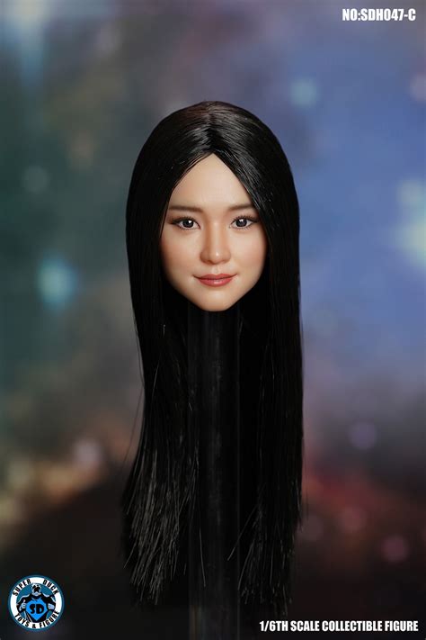 Kimi Female Head Sculpt Long Black Hair 1 6 Scale Female Head