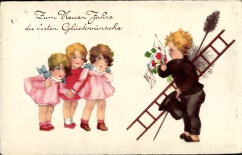 Ansichtskarte Postkarte Glückwunsch Neujahr Schornsteinfeger mit