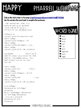 Song Lyrics - Fill in the blanks worksheets by Funny Miss Valerie