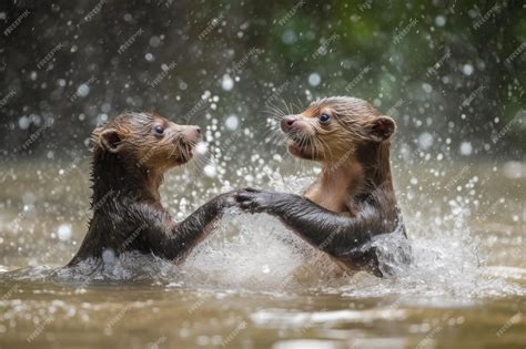 Premium AI Image | Baby otters playing with each other in water ...