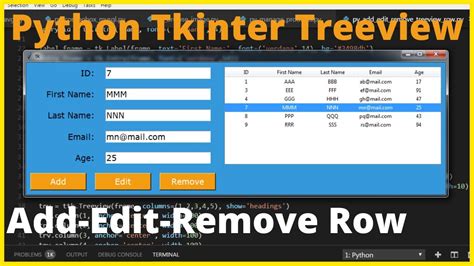 Python How To Add A Row To Treeview From Entries Delete And Edit