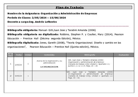 Oy Ae Plan De Trabajo 2°ciclo 2024 Plan De Trabajo Nombre De La