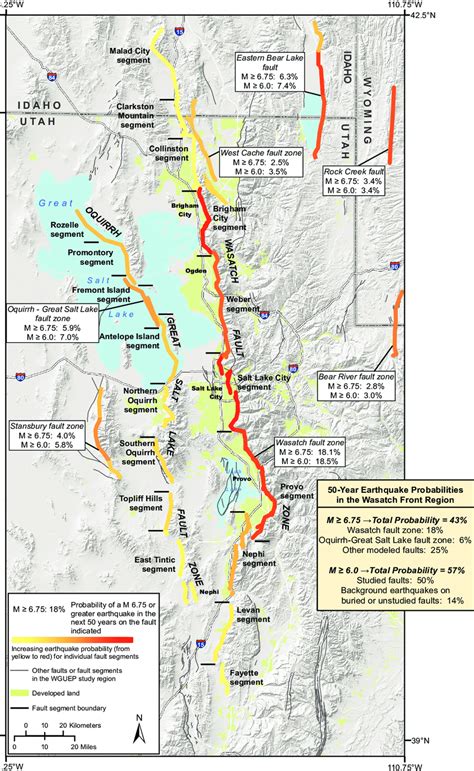 Probabilities Of One Or More Earthquakes Of M 60 And 675 Or Greater