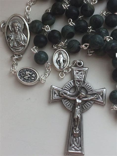 Handmade Irish Rosary Dark Green Jasper Celtic Crucifix Etsy Green