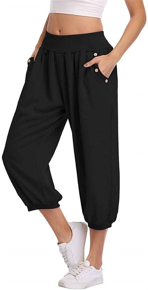 Shujin Damen 3 4 Länge Haremshose Capri Sommerhose Elastischem Bund