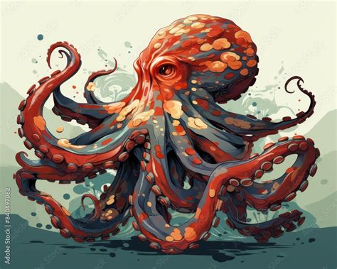 Camouflage octopus flat design side view underwater theme animation ...