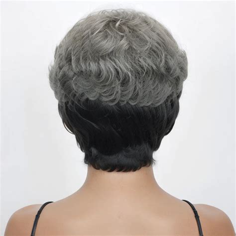 Trendy Color Salt And Pepper Short Pixie Cuts Nature Wave Glueless Wig