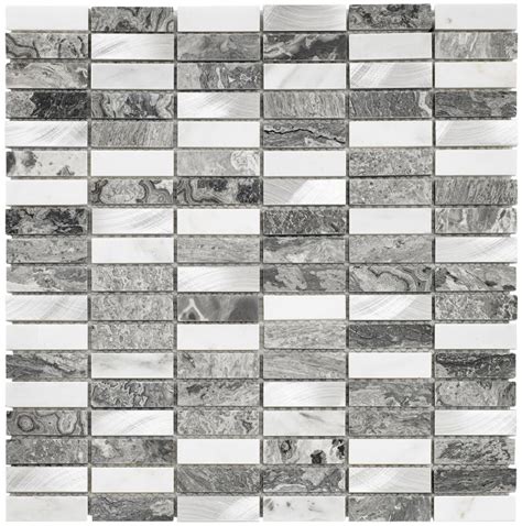 Verona Creswell Grey Glass Stone And Metal Mix Linear Mosaic 15x48mm G30209 The Cornwall