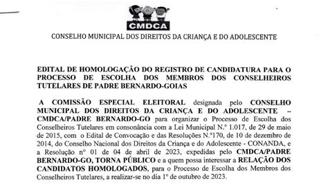 Edital De HomologaÇÃo De Registro De Candidatura Para O Processo De