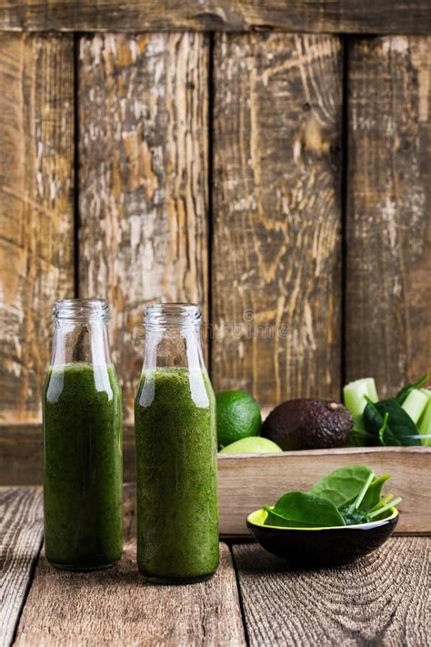 Healthy Green Fruits and Vegetables Smoothie, Spinach, Avocado, Apple, Celery and Lime Juice ...