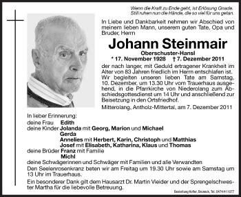 Traueranzeigen Von Johann Steinmair Trauer Bz