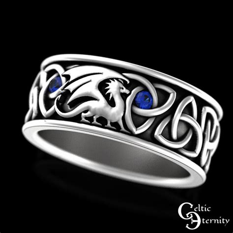 Norse Mens Dragon Ring Sterling Sapphire Celtic Dragon Ring Mens