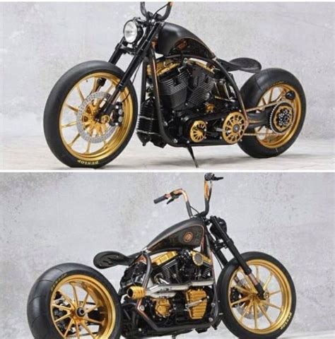 Chopper Black And Gold Motorcyle Motorcycle Harley