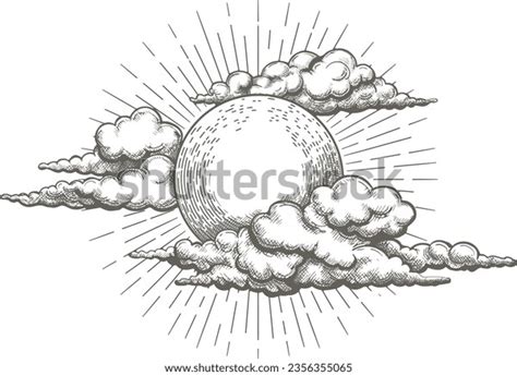 Sun Clouds Sky Engraving Sketch Handmade Stock Vector (Royalty Free ...