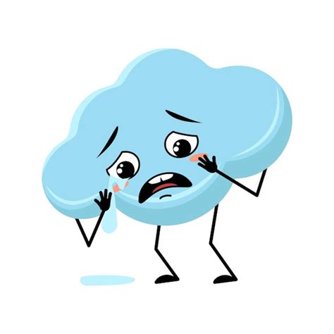 Premium Vector Cute Cloud Character With Crying And Tears Emotion Sad