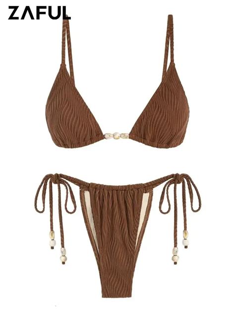 Swimwear String Bikinis Swimwear Triangle Swimsuits Solid Color Women S Tie Side Bikini Set