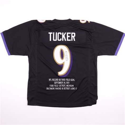 Justin Tucker Signed Career Highlight Stat Jersey Jsa Pristine Auction