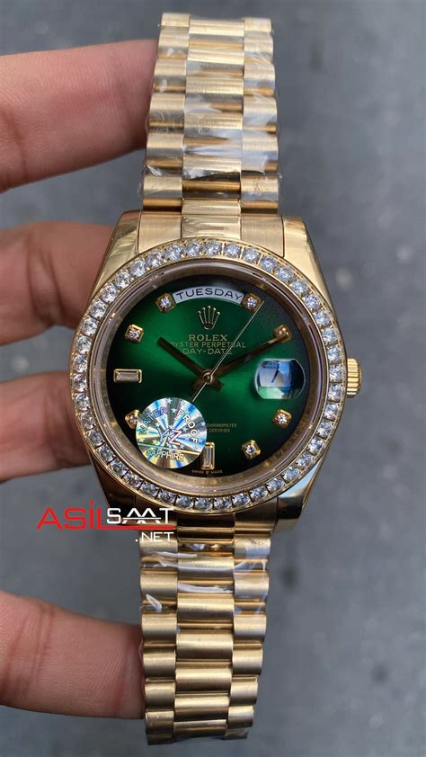 Rolex Day Date President Diamond Ye Il Kadran Mm Green Gold