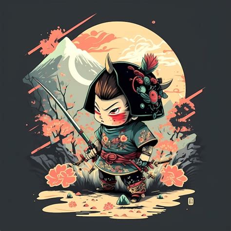 Premium Photo Kawaii Cute Samurai Design Illustration