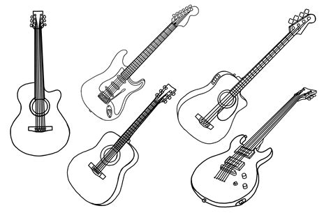 Acoustic And Electric Guitar Line Art Set Graphic By Arief Sapta Adjie