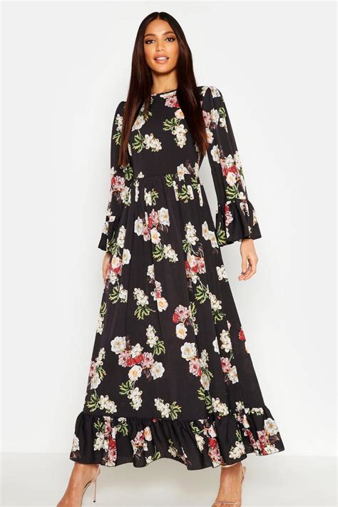 Ruffle Hem And Sleeve Maxi Dress Boohoo Uk