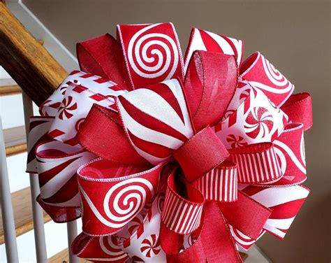 Christmas Tree Topper Red Peppermint Tree Bow Deluxe Red And White Christmas Bow Christmas