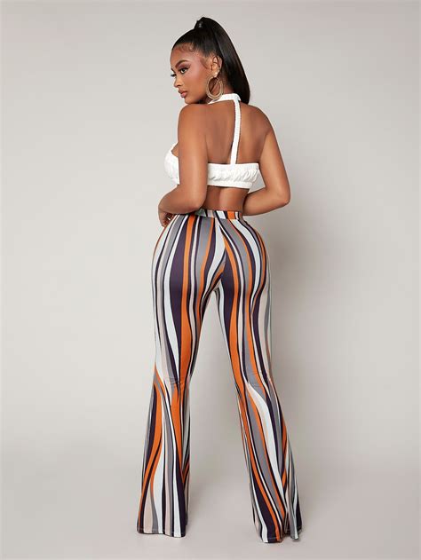 Shein Sxy Striped High Waist Flared Leg Trousers Shein Uk