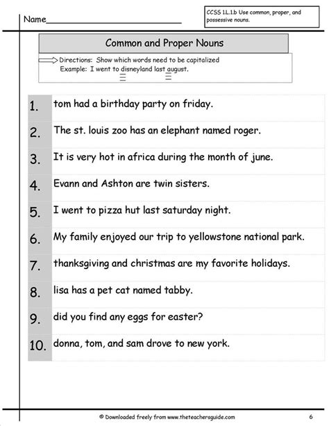 Common Noun Proper Noun Worksheet