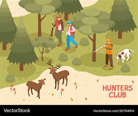 Hunters club isometric poster Royalty Free Vector Image