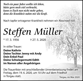 Traueranzeigen von Steffen Müller trauer anzeigen de