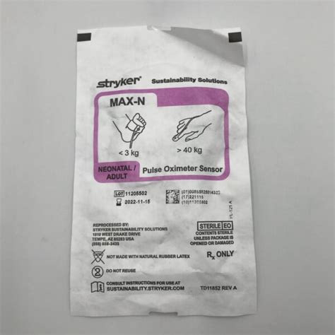 STRYKER MAX N Neonatal Adult Pulse Oximeter Sensor 40kg Reprocessed