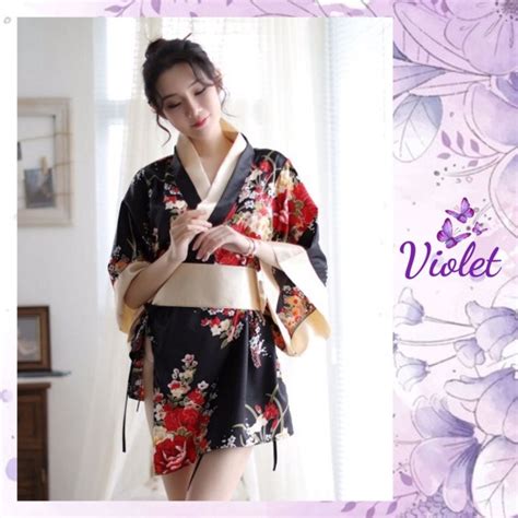 Jual VIOLET SET LINGERIE SEXY G STRING MODEL KIMONO SATIN JEPANG 1146