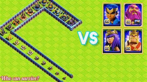 Every Level Cannons Vs All Heros Challnege Clash Of Clans Youtube