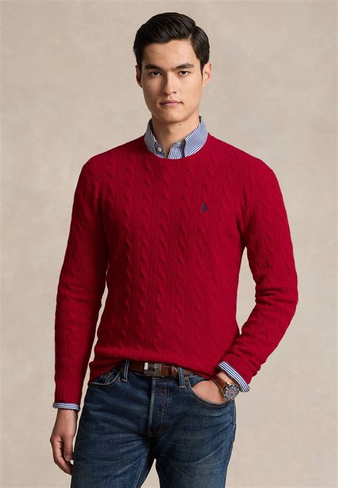 Polo Ralph Lauren Cable Knit Wool Cashmere Jumper Trui Park Ave Red