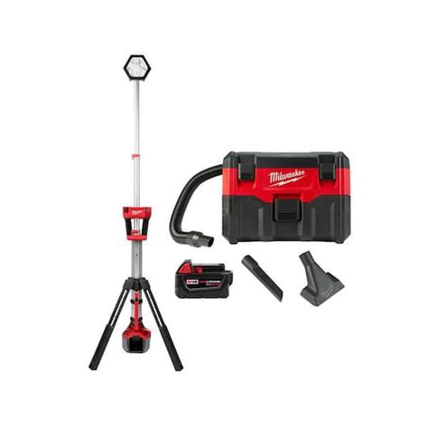 Milwaukee M18 18 Volt 2 Gal Lithium Ion Cordless Wet Dry Vacuum With Led Tower Light And 5 0 Ah