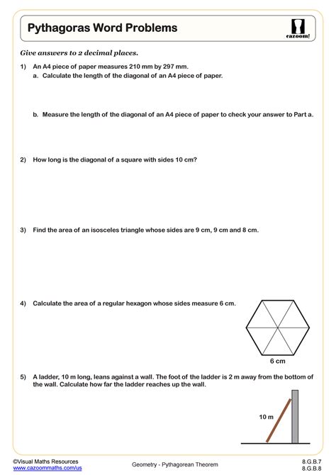 Pythagorean Theorem Word Problems Worksheet PDF Printable