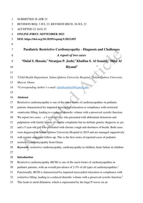 Pdf Paediatric Restrictive Cardiomyopathy Diagnosis And Challenges