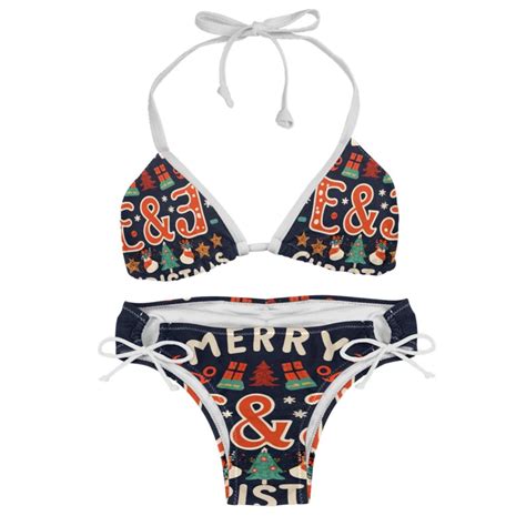 Christmas Font Detachable Sponge Adjustable Strap Bikini Set Two Pack