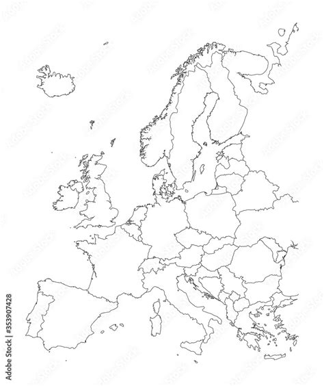 Naklejka Mapa Europy Czarno Bia E Szczeg Owe Kontury Kraj W