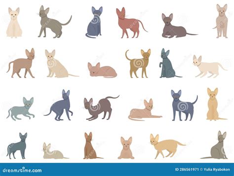 Cornish Rex Icons Set Cartoon Vector Cat Animal Stock Vector