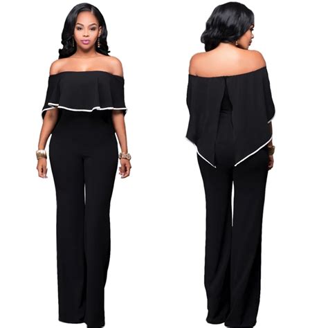 Summer Jumpsuits 2017 Pants Long Jumpsuits Women Black Ruffles Rompers