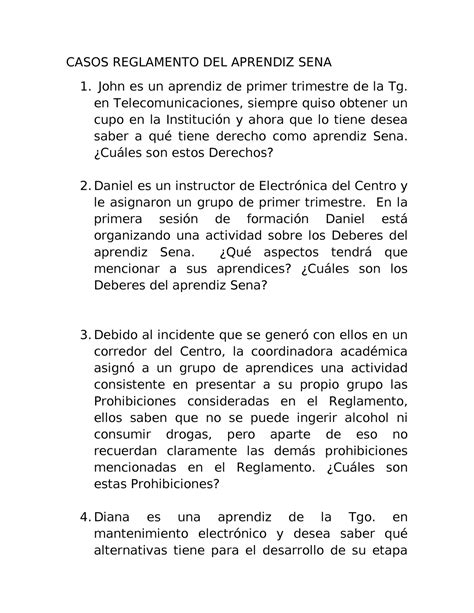 7 Casos Reglamento DEL Aprendiz SENA Taller 3 CASOS REGLAMENTO DEL