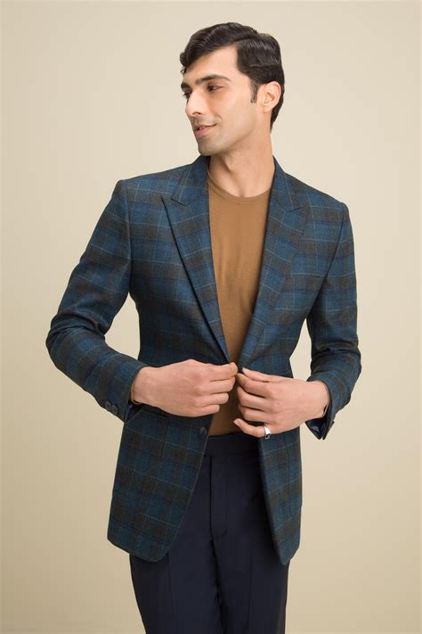 Buy Blue Wool 85 Checkered Blazer For Men By Philocaly Online At Aza Fashions