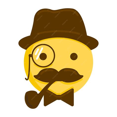 Premium Vector Gentleman Emoticon Vector Icon Emoji With Mustache Hat Smoking Pipe Monocle And