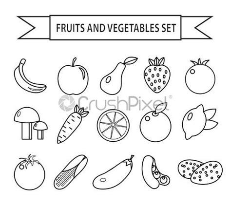 Lineaire Pictogrammen Voor Groenten En Fruit Stock Vector