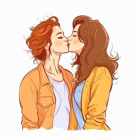 Premium Vector A Portrait Of Lesbian Couple With A Rainbow Flag The Concept Of Lgbtq